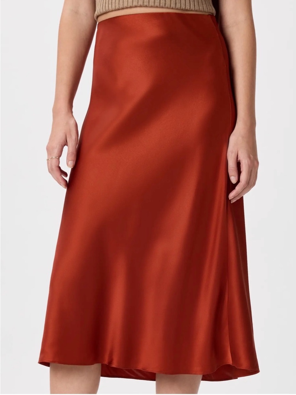 Quince washable orange Satin Bias Midi Skirt - Picture 6 of 7